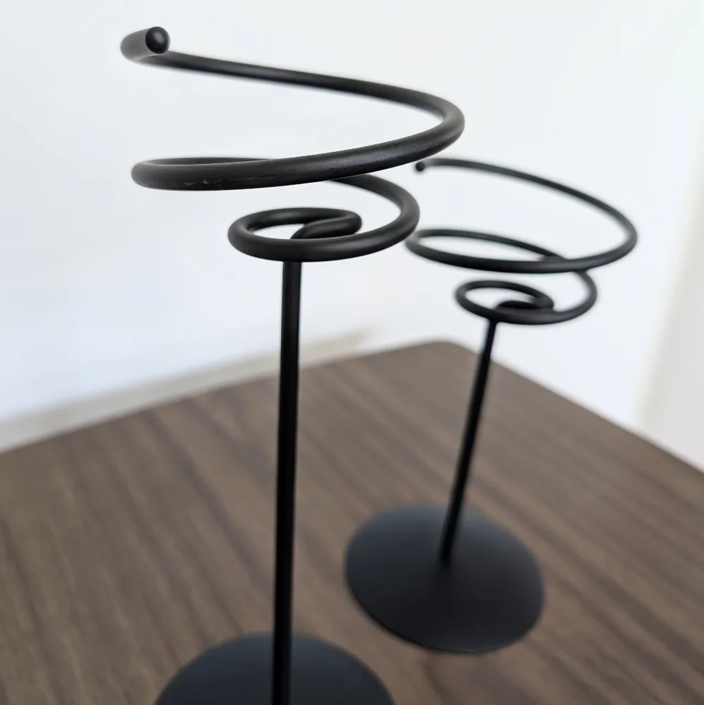 Pair Of Black Metal Funky Spiral Candle Holders